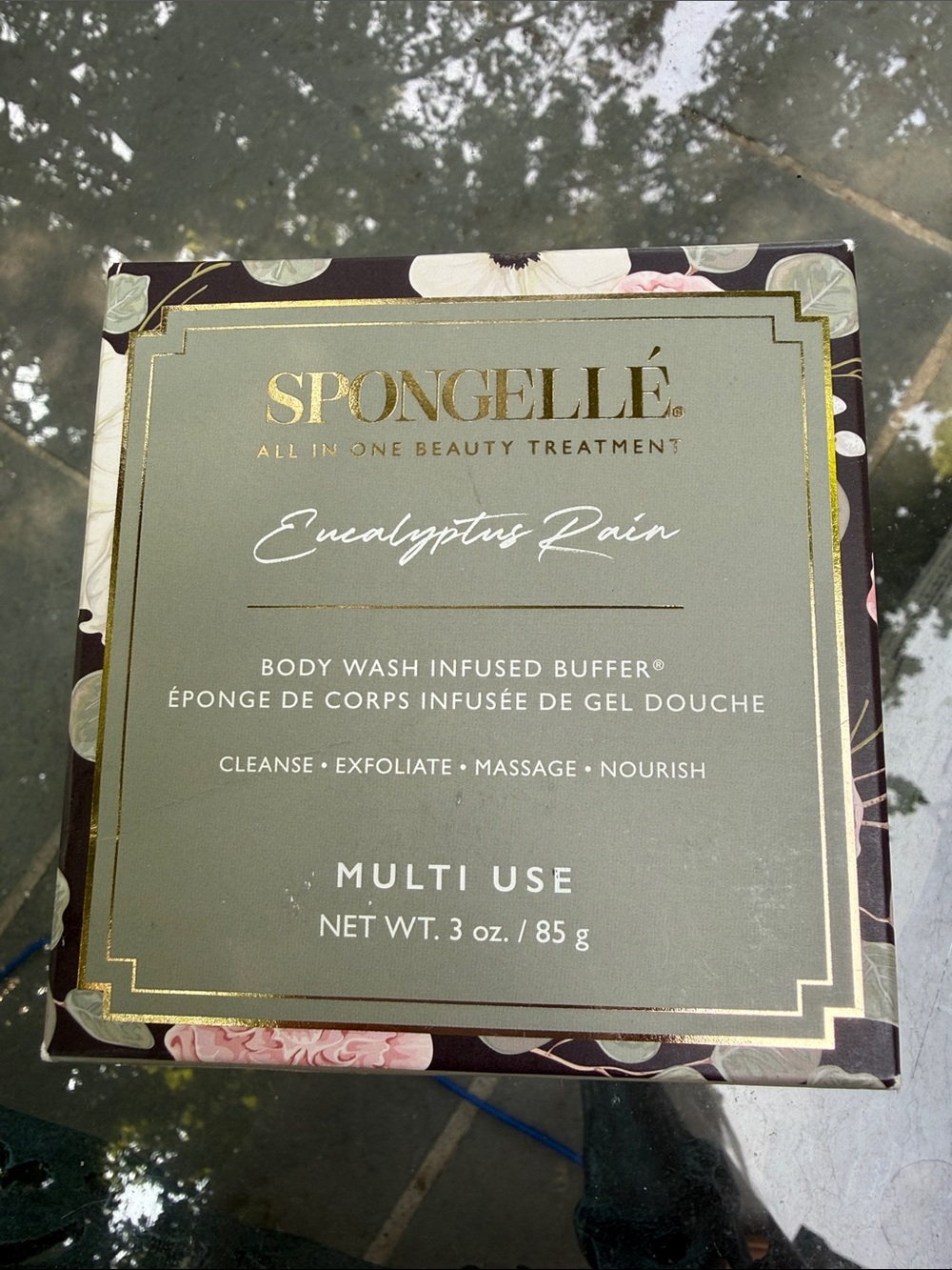 Spongellé Eucalyptus Rain Body Wash Infused Buffer - Green and Gold Accents